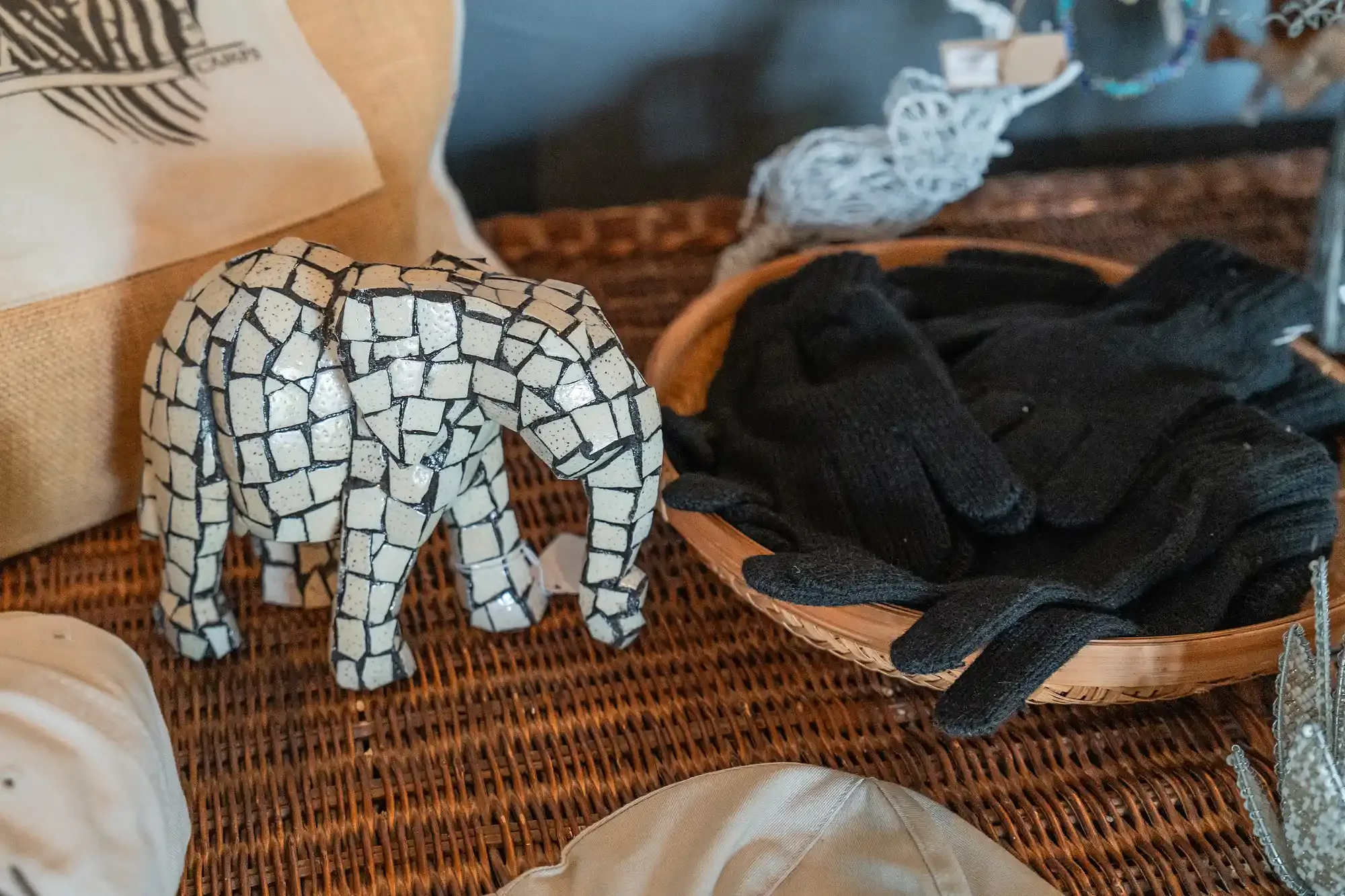 A beaded elephant figure crafted by a local community near Nzumba Lodge