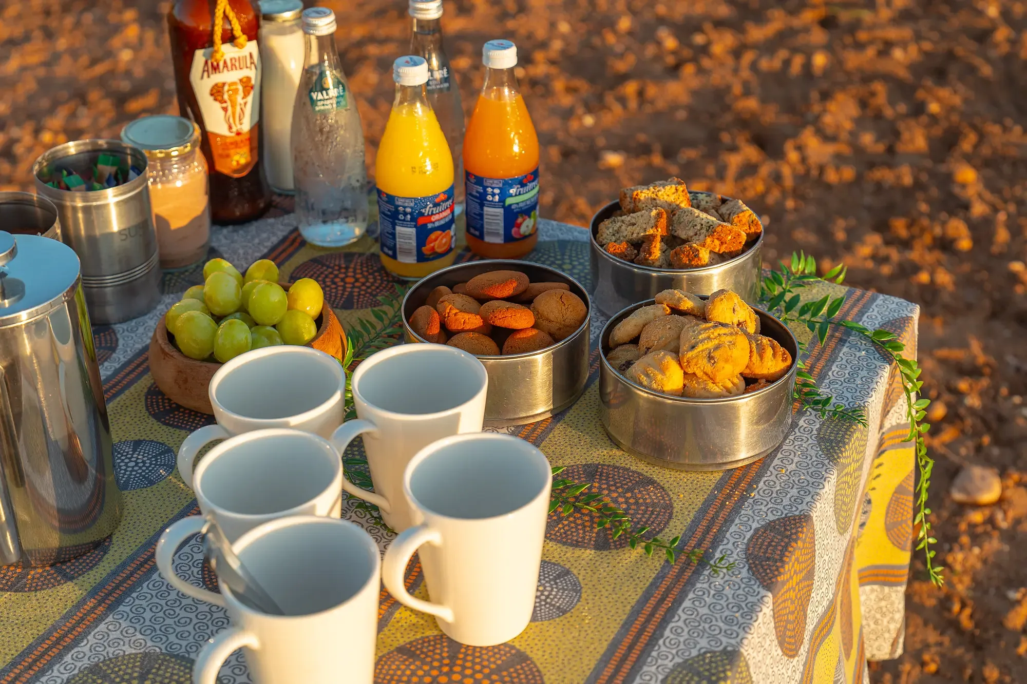 Drinks table at sunset on a Nzumba game drive in Klaserie Private Nature Reserve