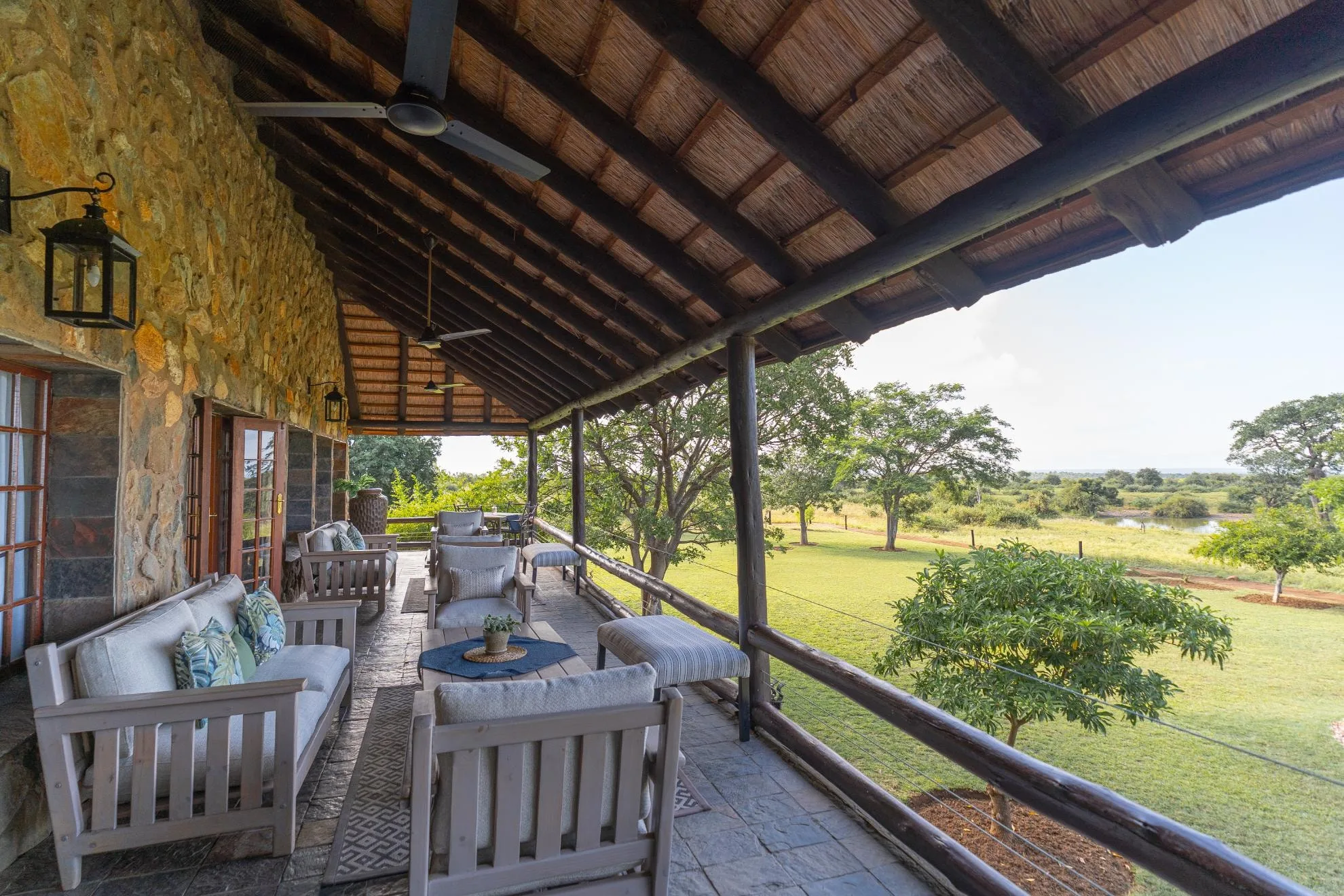 Nzumba's main dining deck with bushveld views