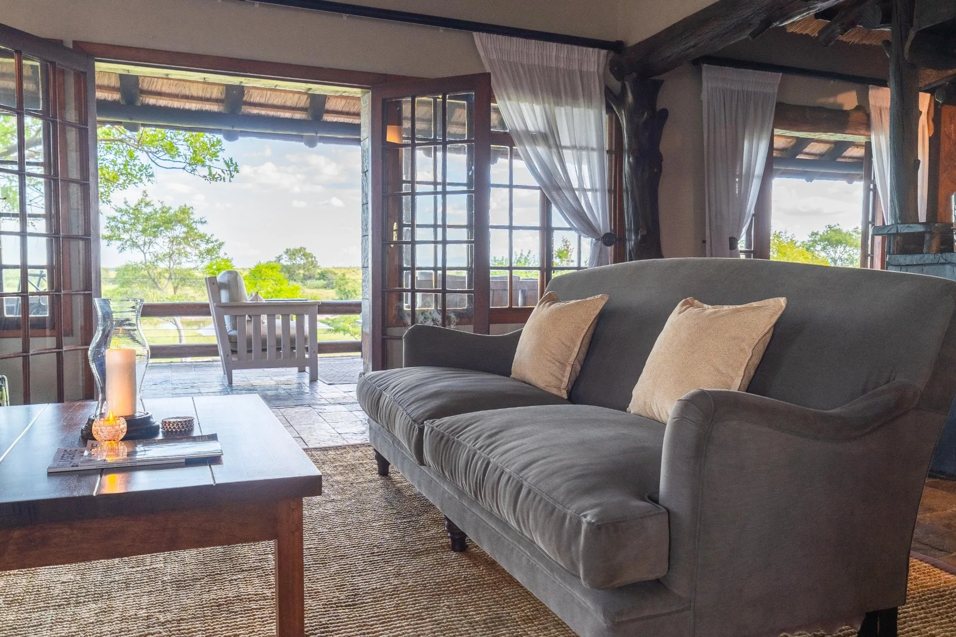 Bushveld-side seating in Nzumba's main lodge