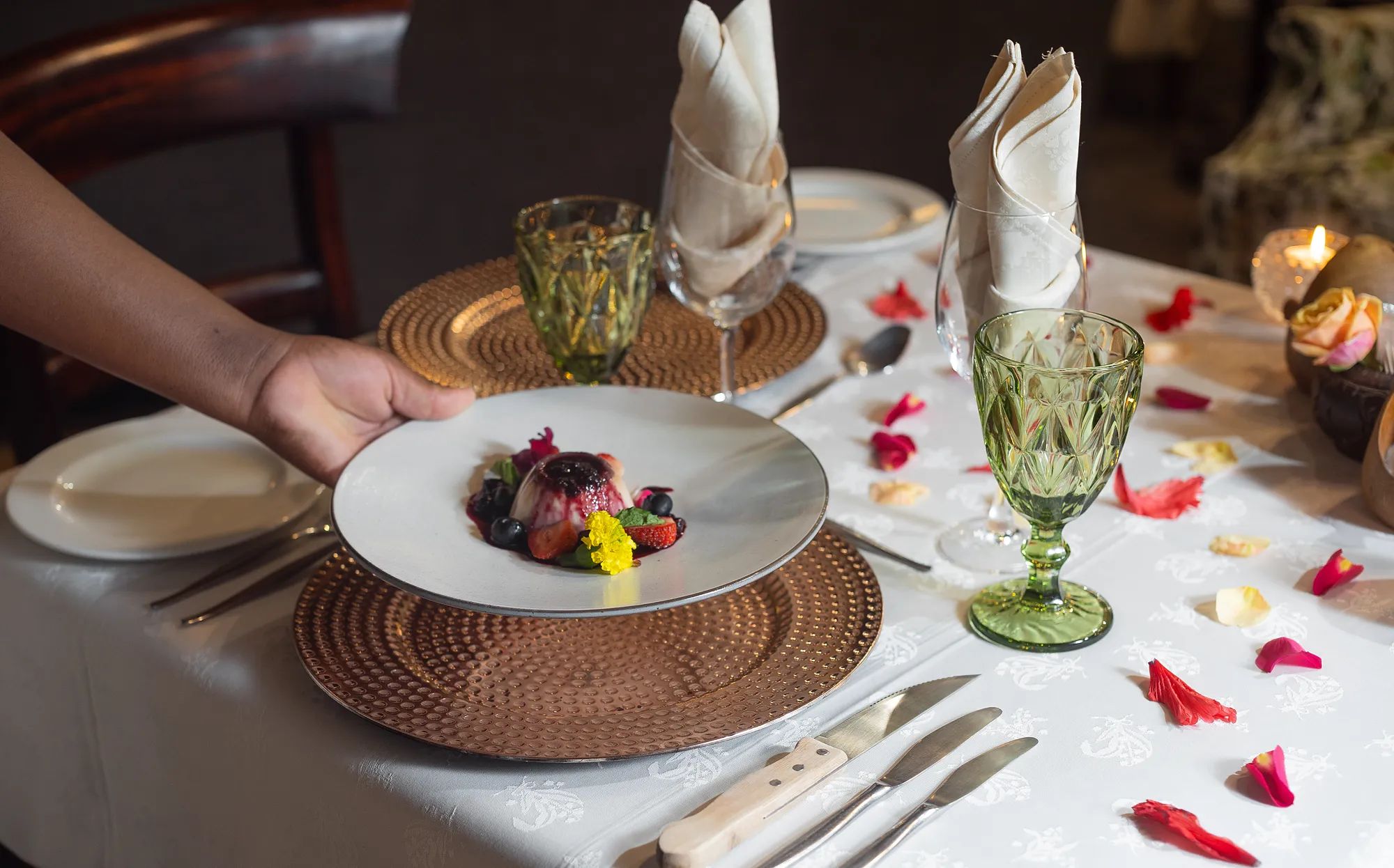 An elegantly plated Nzumba dinner — fresh, locally inspired cuisine